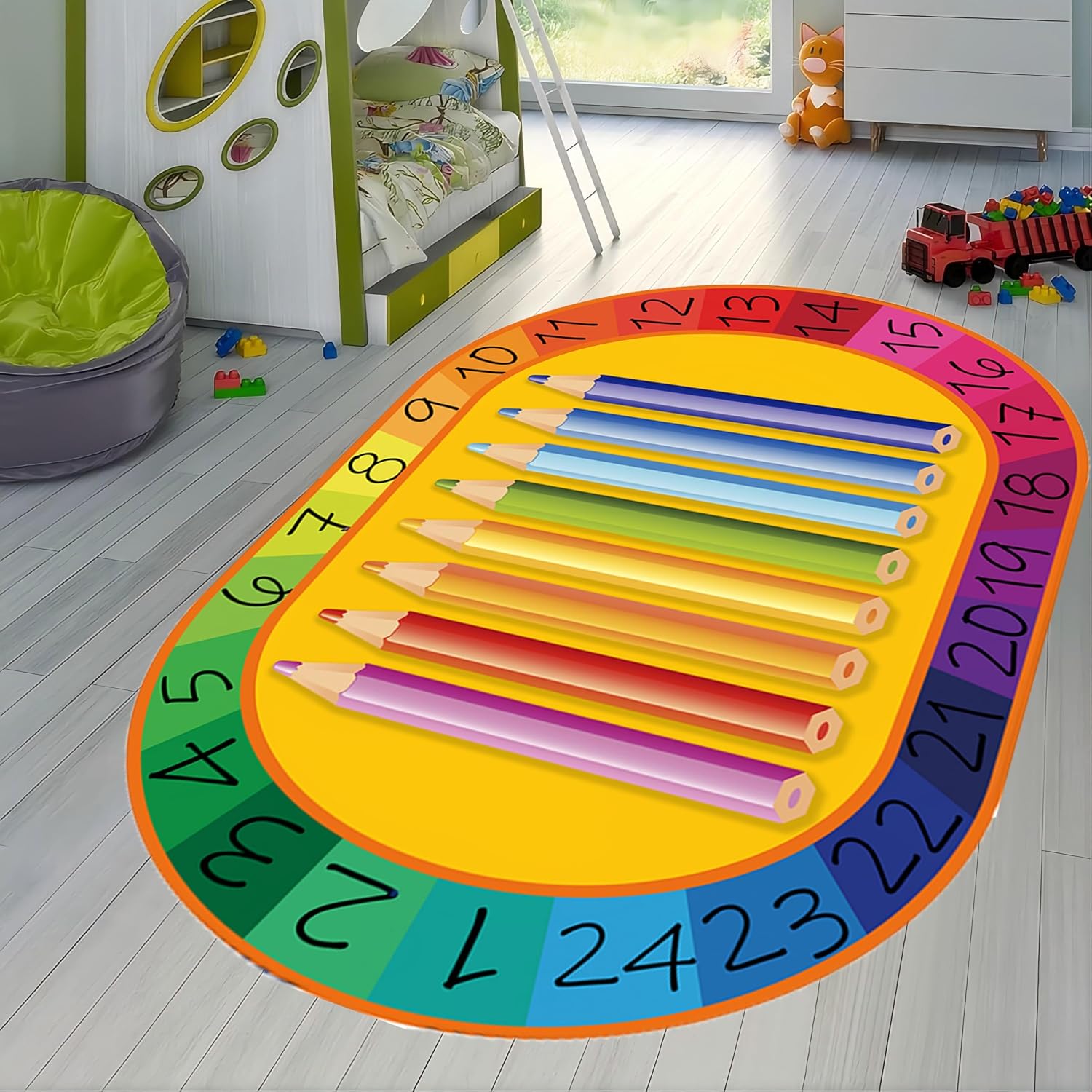 Children's Play Area Rug,6x8ft,Colored Pencil Puzzle Fun Classroom Rug, Learning Numbers Soft and Comfortable Children's Rug, Non-Slip Washable Children's Room Rug, Classroom Playroom Decoration