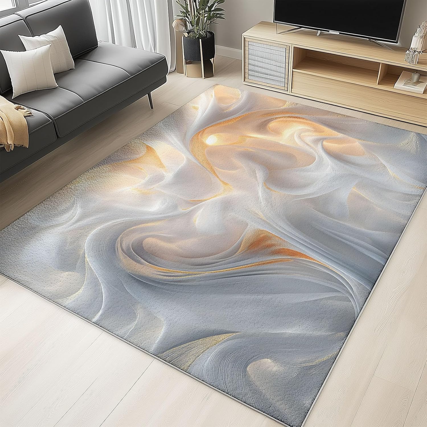 Swirling Marble Texture Washable Modern Area Rug - 6 x 8 ft Rugs for Living Room, Bedroom, Machine Washable Rug Soft Non Slip Non Shedding Area Rug - Multicolor, 6 x 8 ft