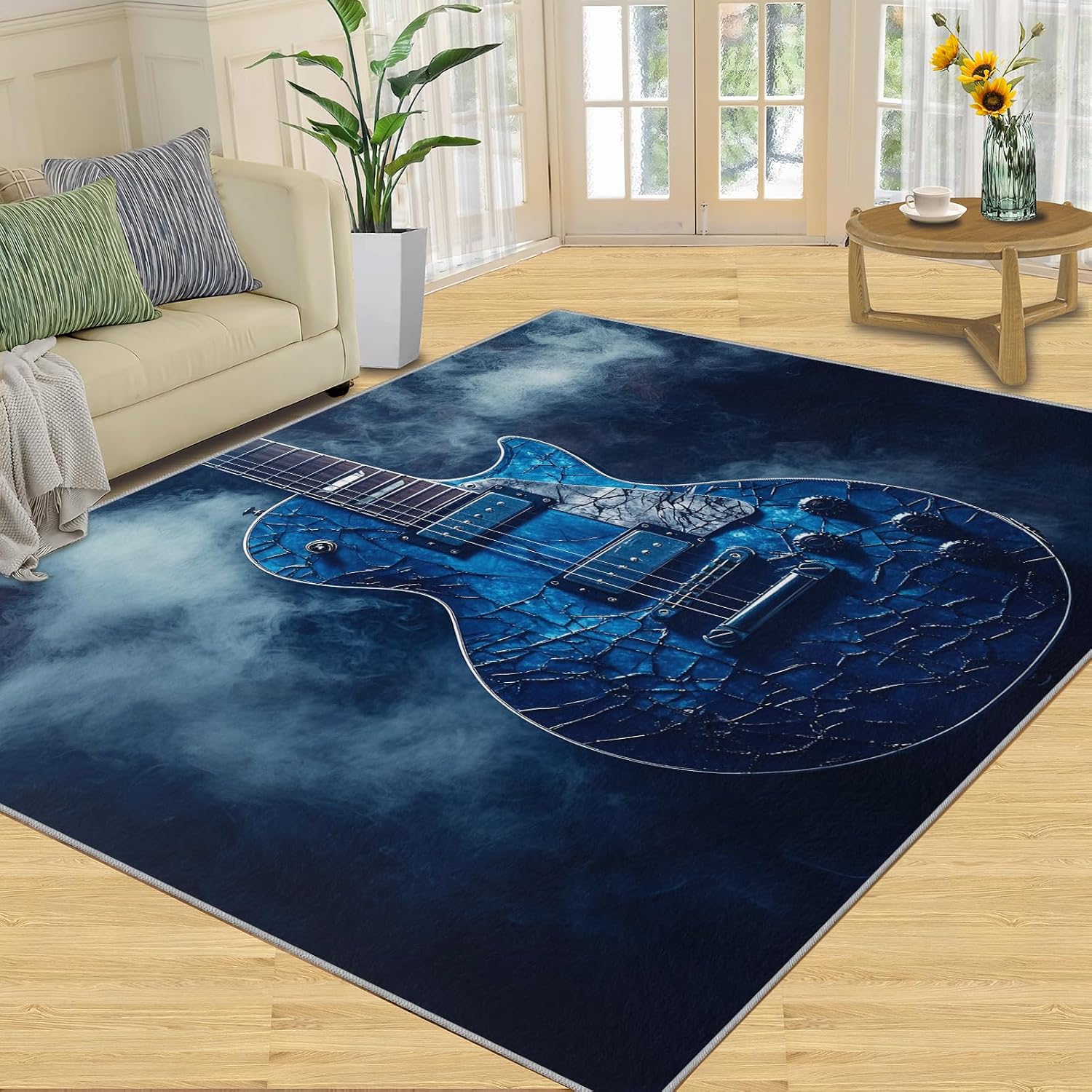 Guitar Rug 6x8-6x8 Rug, Music Area Rugs for Bedroom, Musical Instrument Rugs for Living Room, Boys Washable Carpet, Guitar Home Decor & Gifts