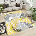 Modern Yellow and Gray Leaves Area Rug, Tropical Plant Leaves Indoor Non Slip Print Rugs, Machine Washable Breathable Durable Carpet for Front Porch Kitchen Entryway Door mats - 5 ft x 7 ft