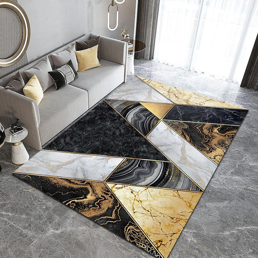 Black Gold Marble Area Rug, Modern Luxury Marble Indoor Non Slip Throw Accent Rug, Machine Washable Breathable Durable Carpet for Front Entrance Floor Decor - 5 ft x 7 ft, Style-12