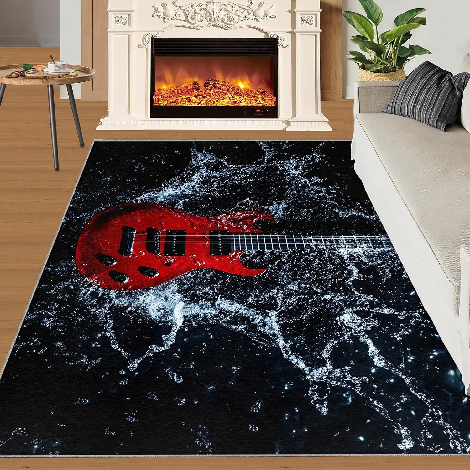 Guitar Rug 5x7, Guitar Rugs for Bedroom, Music Rugs for Living Room, Washable Area Rug for Boys Girls Room, Non Slip & Low Pile Carpet