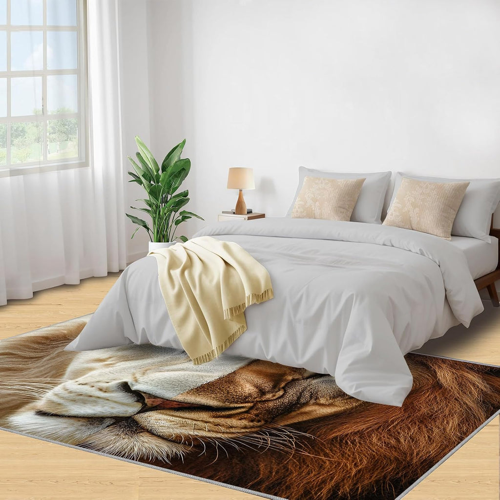 Lion Area Rug Large - 6x8 Rug, Animal Theme Rugs for Living Room, Wild Animal Area Rugs for Bedroom, Wildlife Washable Carpet, Lion Home Decor & Gifts