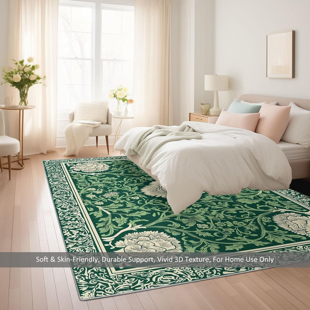 Geometric Plants Flowers Vines Print 5 x 7 ft Area Rugs for Living Room, Soft Washable Rugs for Bedroom Non Slip Moroccan Carpet, Stain Resistant Throw Carpet for Office Nursery Dining Room