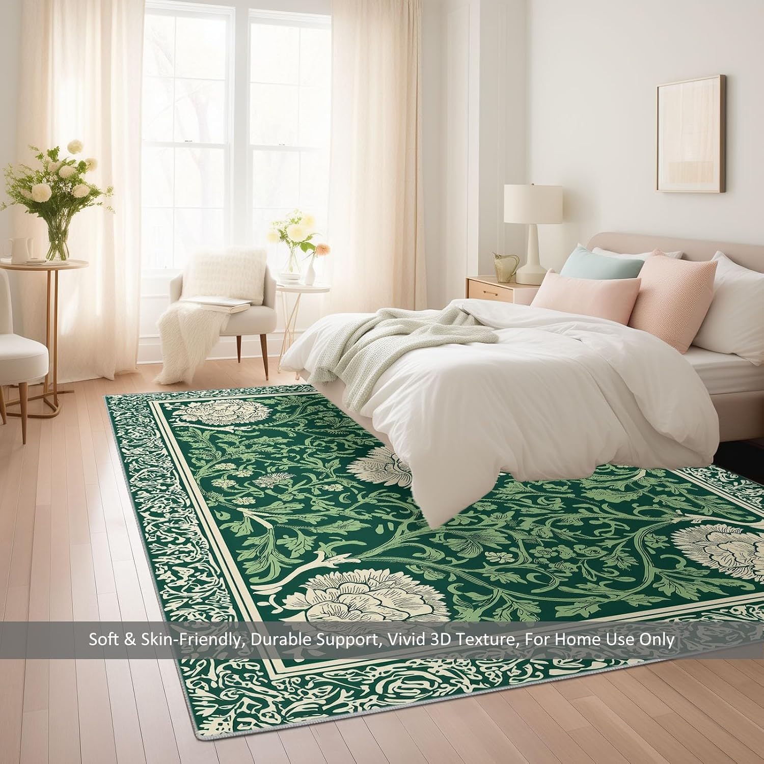 Geometric Plants Flowers Vines Print 5 x 7 ft Area Rugs for Living Room, Soft Washable Rugs for Bedroom Non Slip Moroccan Carpet, Stain Resistant Throw Carpet for Office Nursery Dining Room