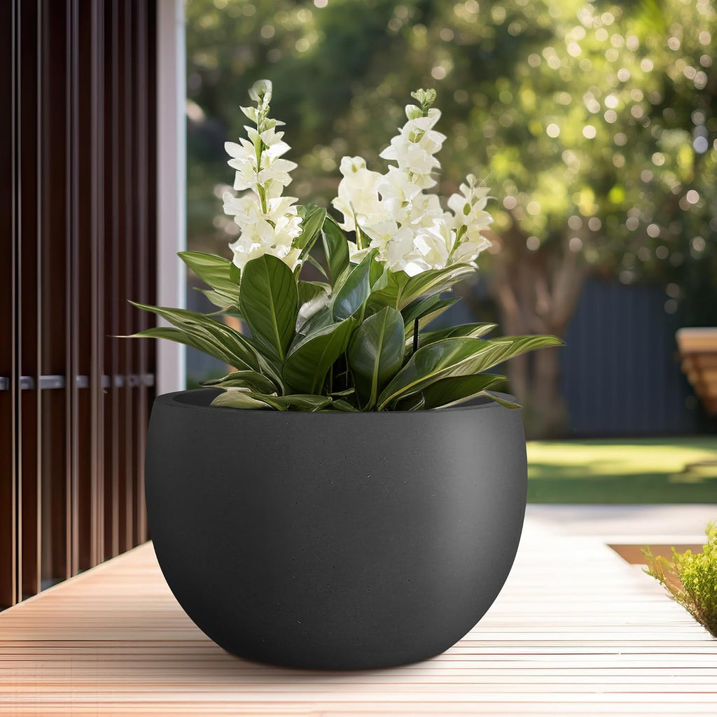Kante 19.9' Dia Round Concrete Planter, Outdoor/Indoor Large Bowl Plant Pots with Drainage Hole and Rubber Plug for Garden Patio Balcony Home, Black