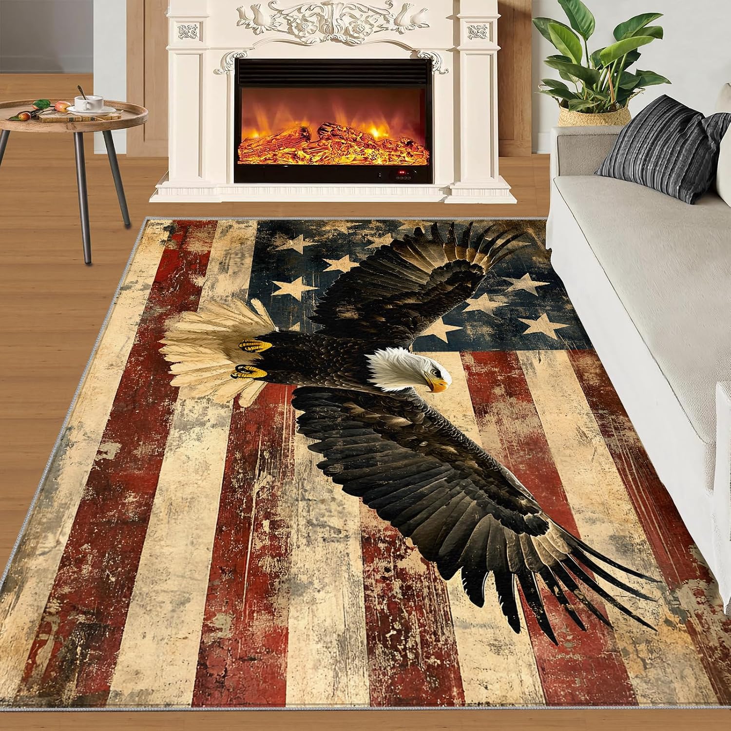 Bald Eagle Rug 6x8-6x8 Rug, American Flag Area Rugs for Living Room Bedroom, Patriotic Bird Area Rugs, Retro Washable Carpet, Bird Carpet, Bald Eagle Home Decor & Gifts