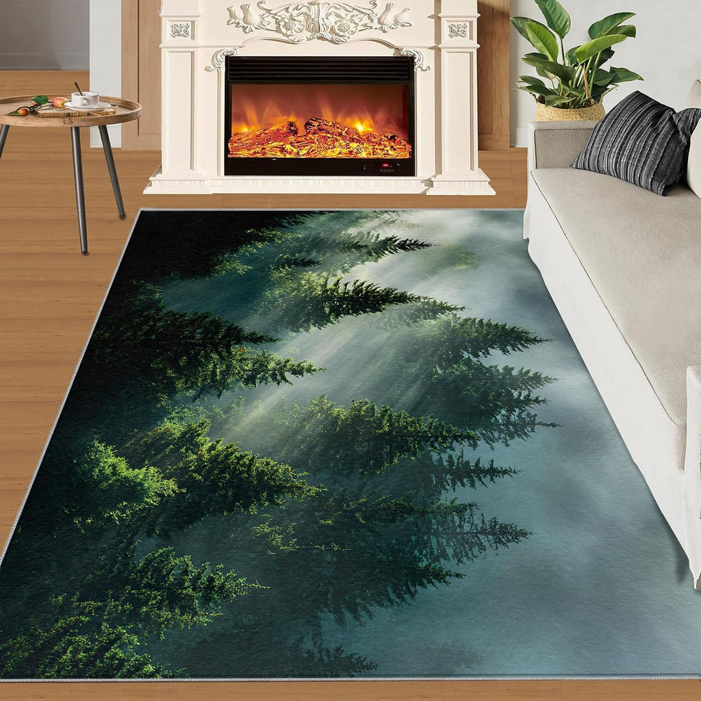 Forest Rugs for Bedroom, Forest Rug 6x8, Natural Scenery Dining Room Rugs Washable & Non Slip Large Carpet for Home Decor