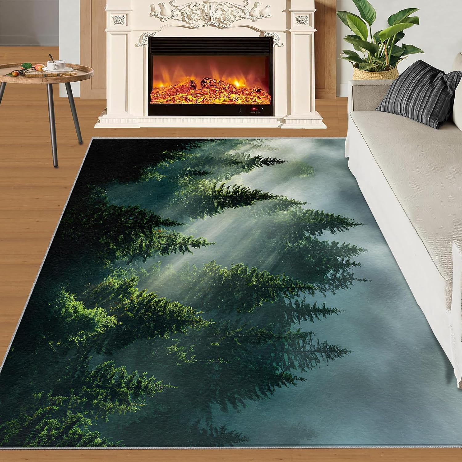 Forest Rugs for Bedroom, Forest Rug 6x8, Natural Scenery Dining Room Rugs Washable & Non Slip Large Carpet for Home Decor