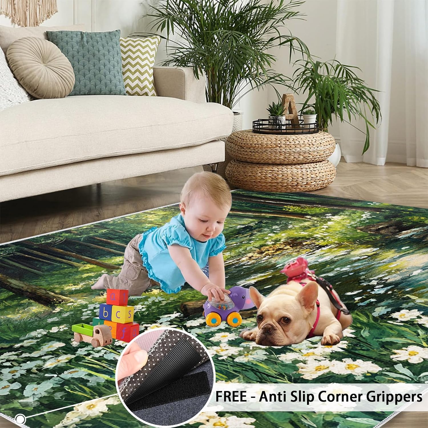 Forest Rug 6x8 - Forest Stream Large Rugs for Living Room, Natural Scenery Carpet Area Rug for Girls Bedroom Kids Room Basement Office Classroom