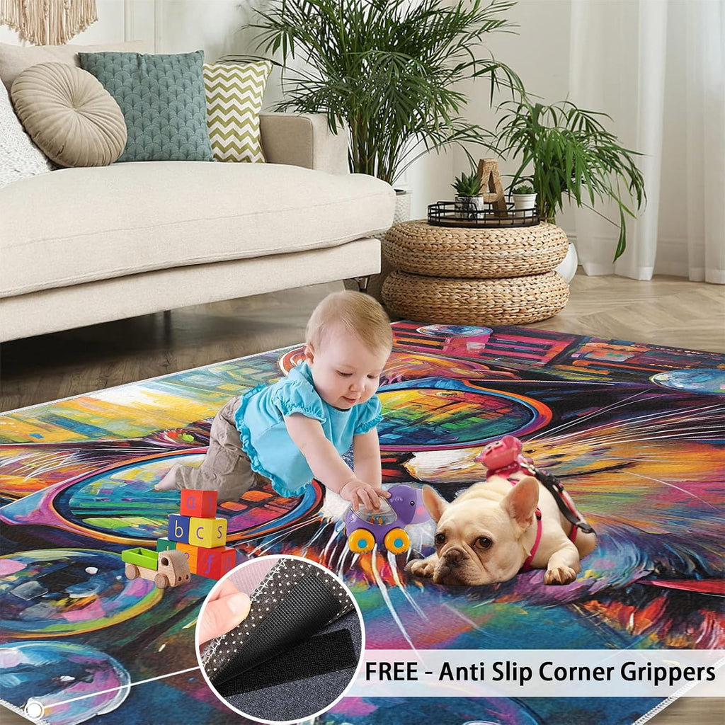Cat Rug 5x7, Doodle Cat Rugs for Bedroom, Funny Animals Area Rug, Home Decor Rugs for Living Room, Non-Slip Machine Washable Carpet