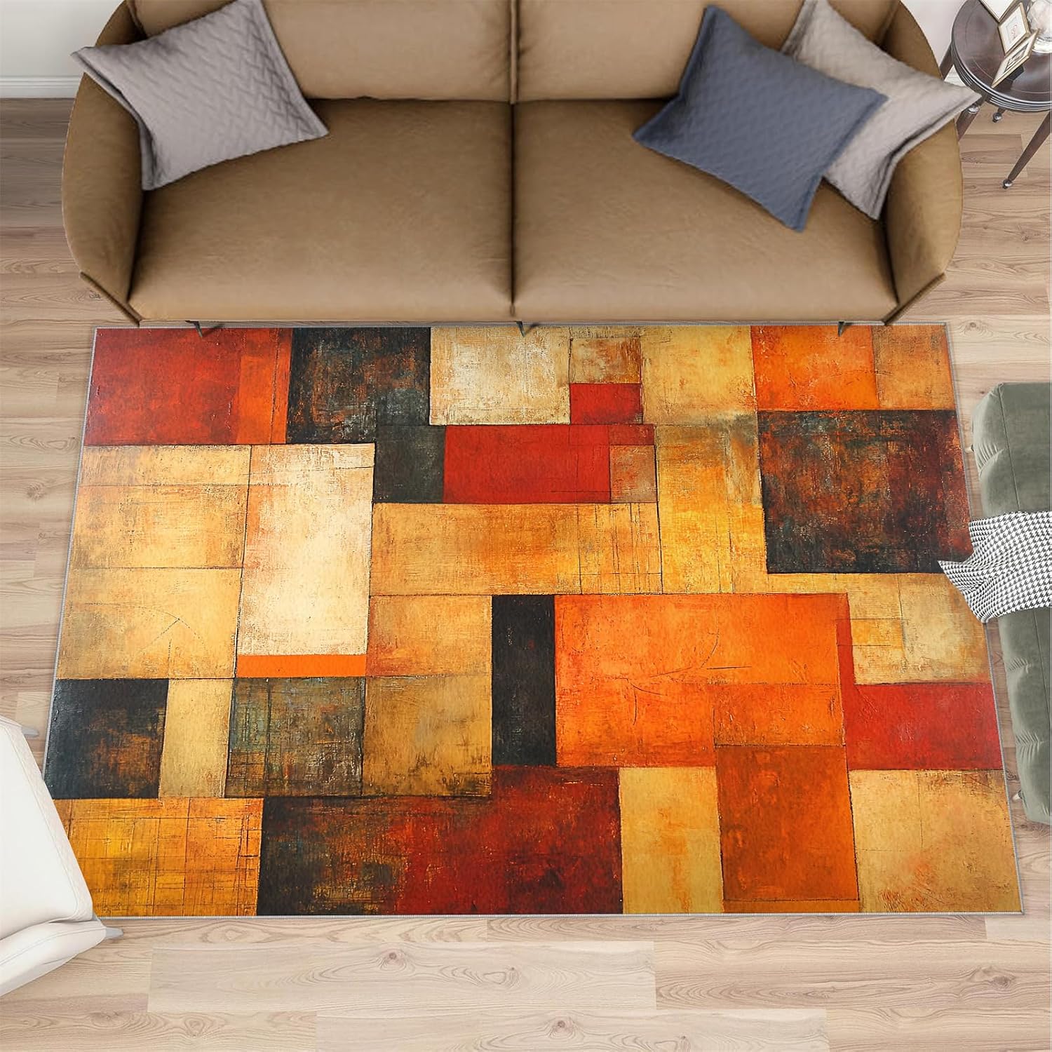 6x8 Abstraction Blocks Classroom Rugs - Retro Geometric Playroom Rug, Modern Art Carpet Area Rug for Girls Bedroom Kids Room Basement Office Classroom