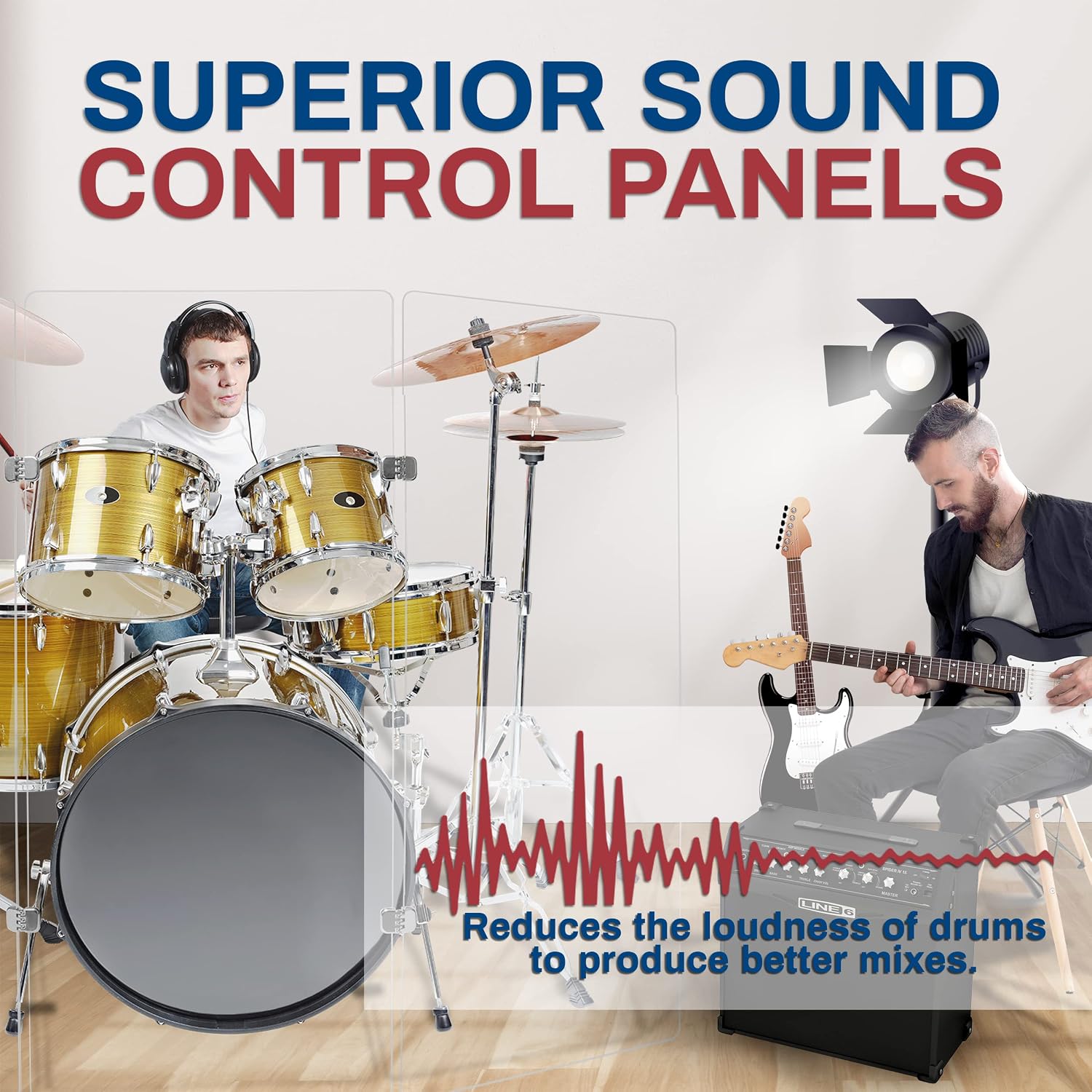 PENNZONI Drum Shield 4ft w/Chrome Hinges, Comes w/ 4 Drum Panels, & 6 Chrome Hinges, Premium Clear Acrylic Panels, Drum Screen