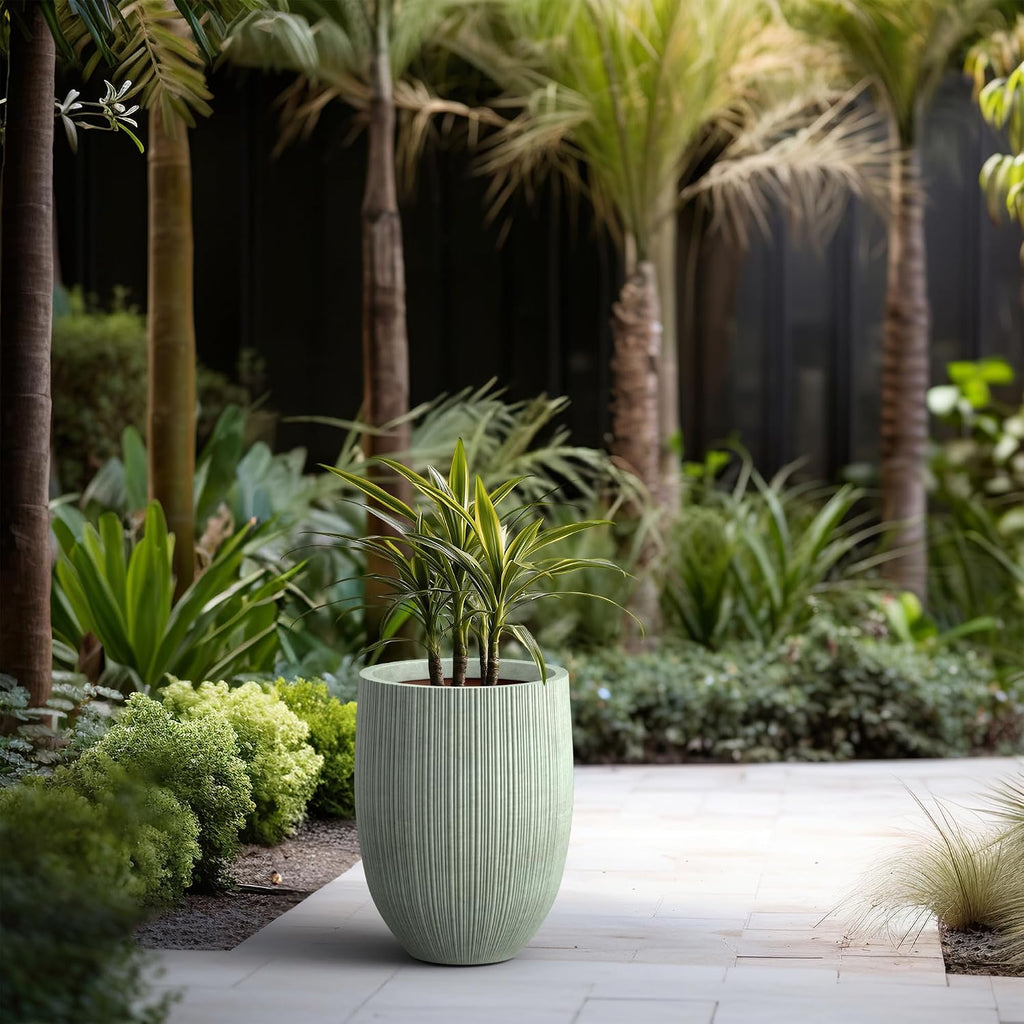 Kante 21.6 Inch Tall Concrete Planter, Large Indoor Outdoor Plant Pot with Drainage, Fluted Mint Green Finish with Painted Interior, Ideal for Porch, Home, Garden, Patio
