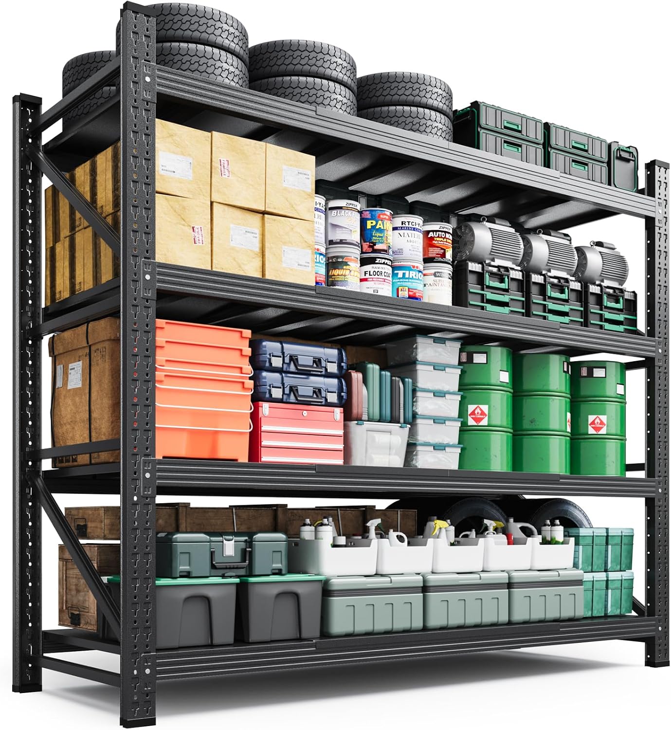 Letaya 3000LBS Storage Shelves Heavy Duty,70' H Garage Shelving Units, 4 Tier Adjustable Utility Rack Shelf,Large Metal Industrial Shelves,for Shop,Warehouse,Basement,Black (48' W x 24' D x 70' H)