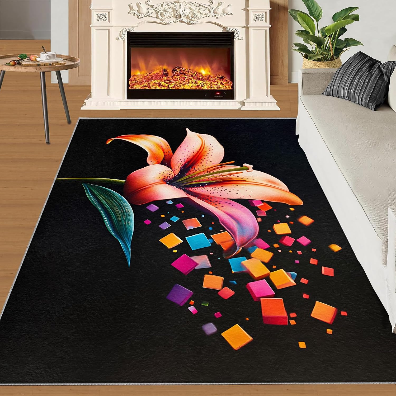 6x8 Lily Area Rug - Florals Large Rugs for Living Room, Flowers Carpet Area Rug for Girls Bedroom Kids Room Basement Office Classroom