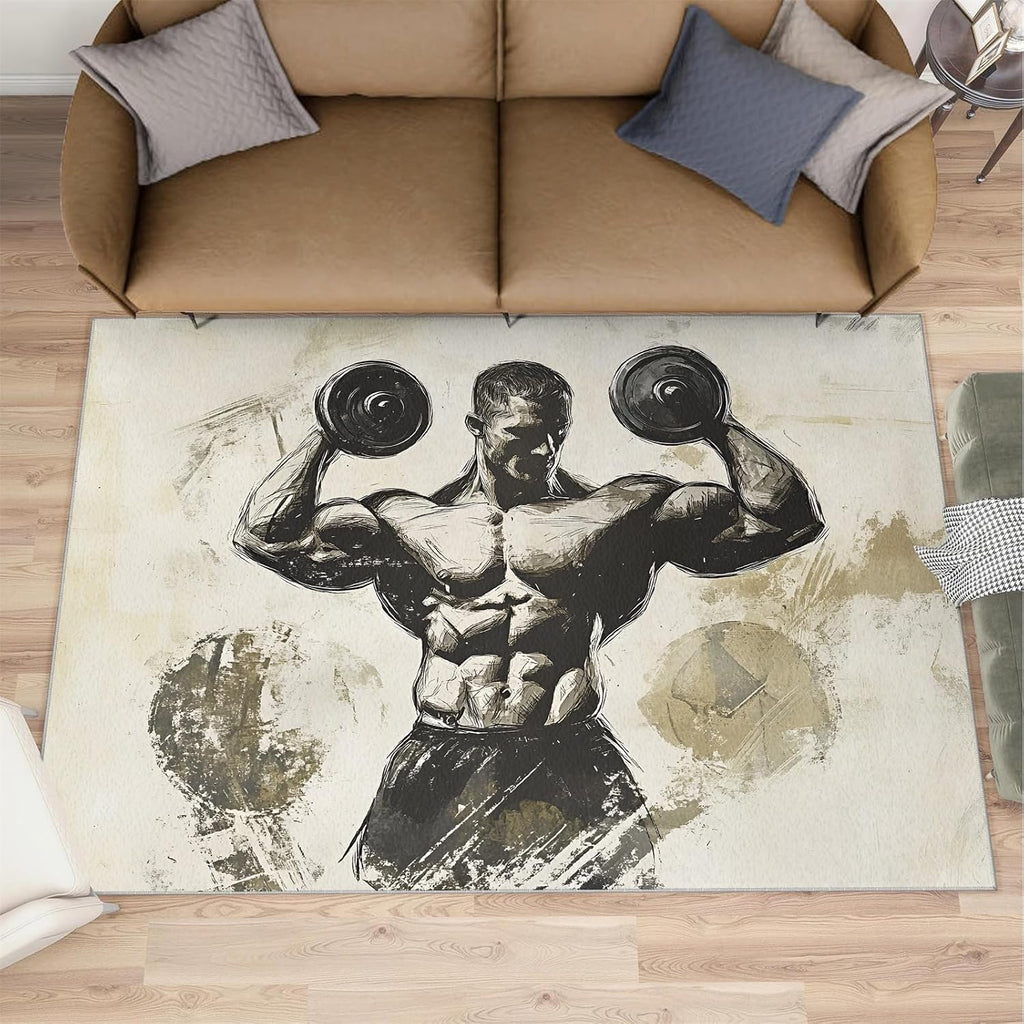 6x8 Fitness Theme Area Rug - Gym Large Rugs for Living Room, Sports Theme Carpet Area Rug for Girls Bedroom Kids Room Basement Office Classroom