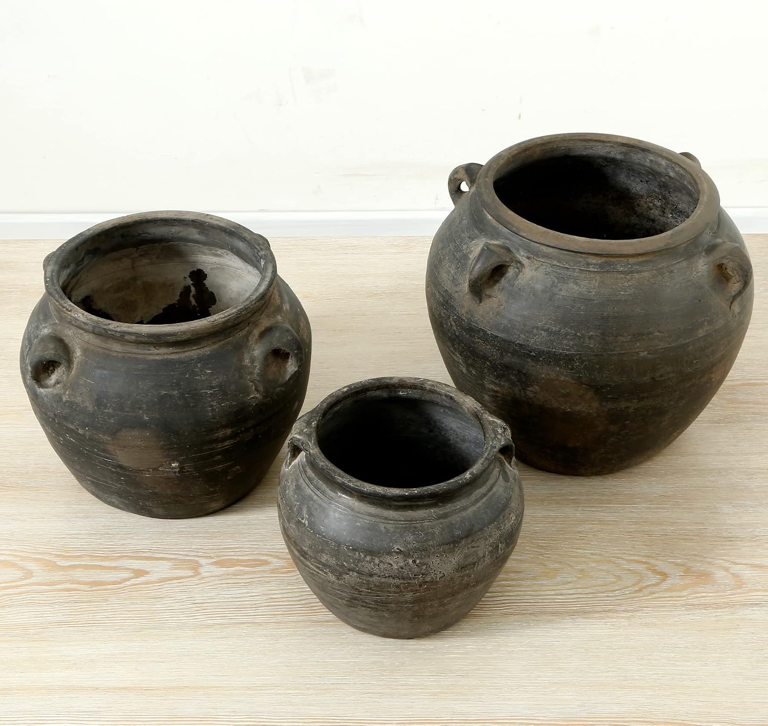Artissance 14.2' Wide Large Ceramic Vase, Rustic Pottery Vase with 4 Handles, Decorative Ceramic Vase, Farmhouse and Black Vases Home Decor, Tall Pottery Vase for Living Room or Garden