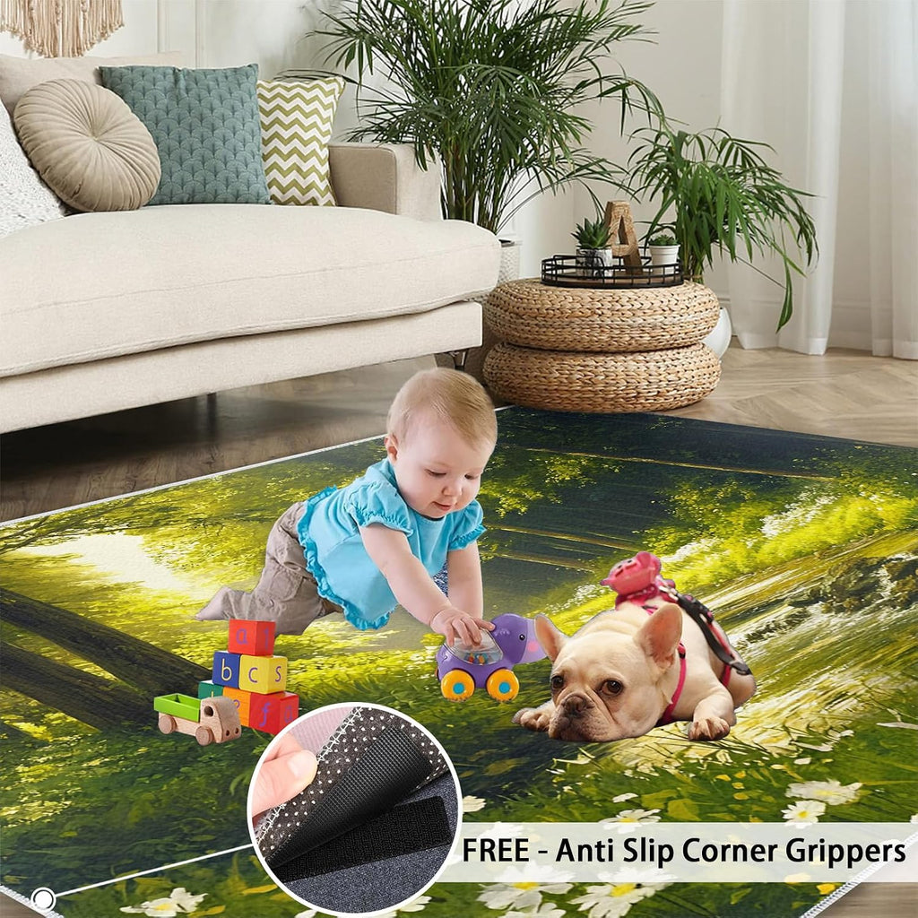 Forest Rug 6x8 - Forest Stream Large Rugs for Living Room, Natural Scenery Carpet Area Rug for Girls Bedroom Kids Room Basement Office Classroom