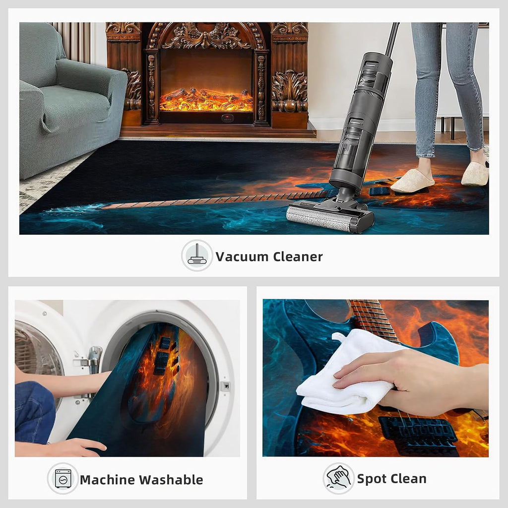 Guitar Rugs for Living Room, Musical Instrument Rug 7x10, Music Lover Area Rugs Washable & Non Slip Large Carpet for Home Decor