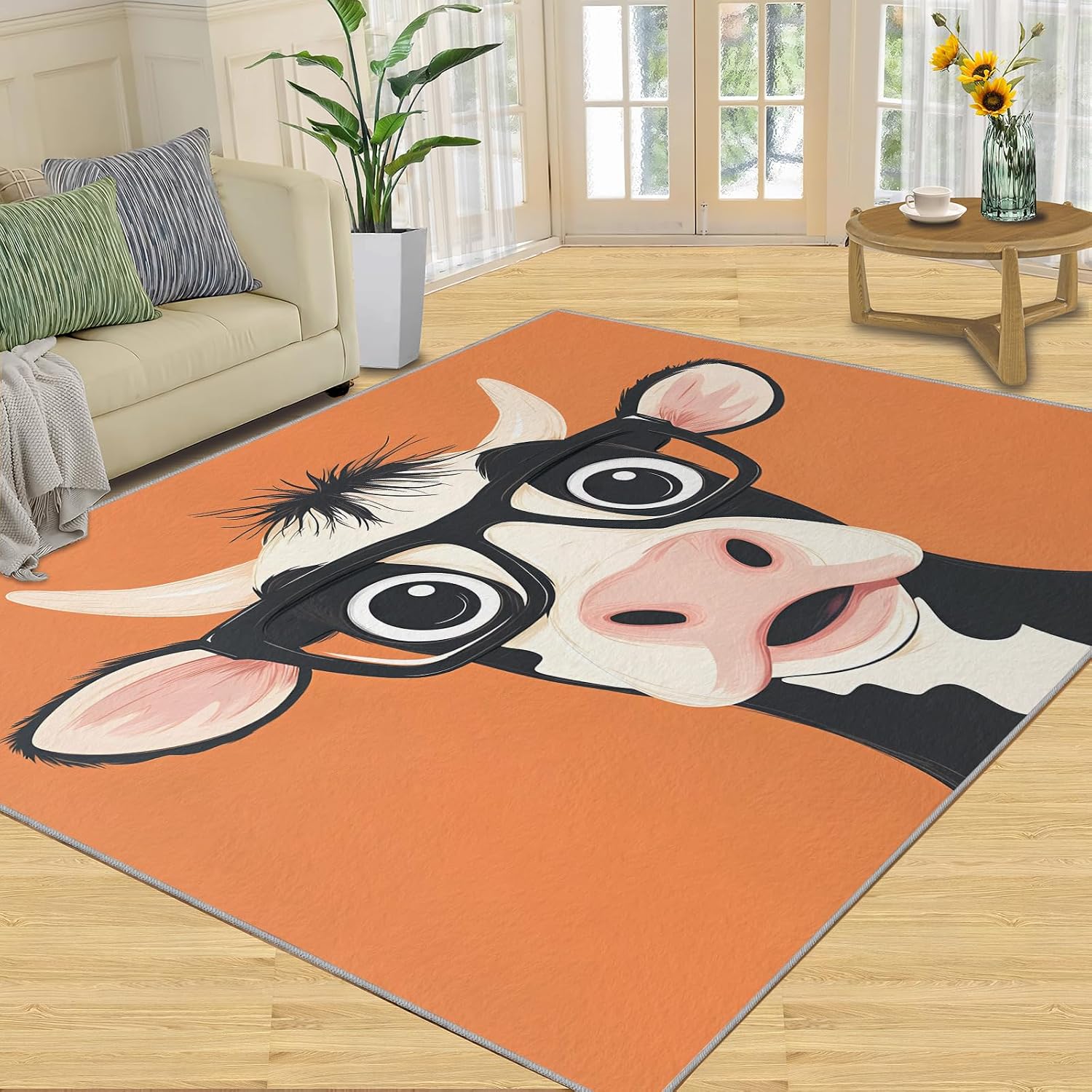 6x8 Cow Area Rug - Cartoon Cow Large Rugs for Living Room, Cute Calf Carpet Area Rug for Girls Bedroom Kids Room Basement Office Classroom