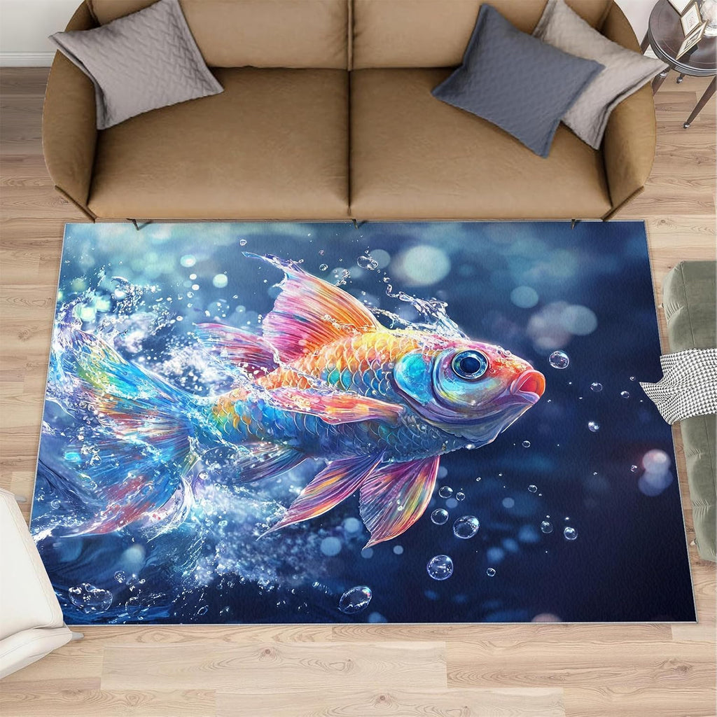 Fish Rugs for Bedroom, Goldfish Rug 6x8, Aquatic Animals Dining Room Rugs Washable & Non Slip Large Carpet for Home Decor