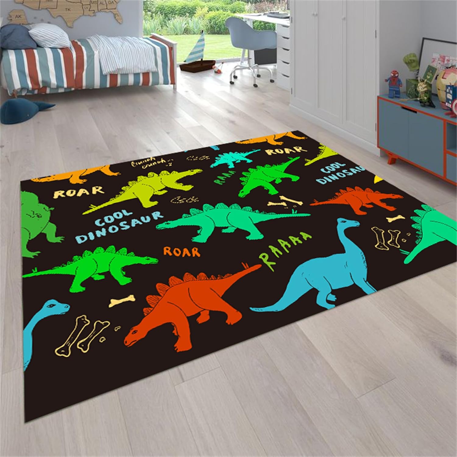 Colorful Dinosaur Kids Rug, 6x8ft - Perfect for Bedroom, Playroom, Living Room Decor