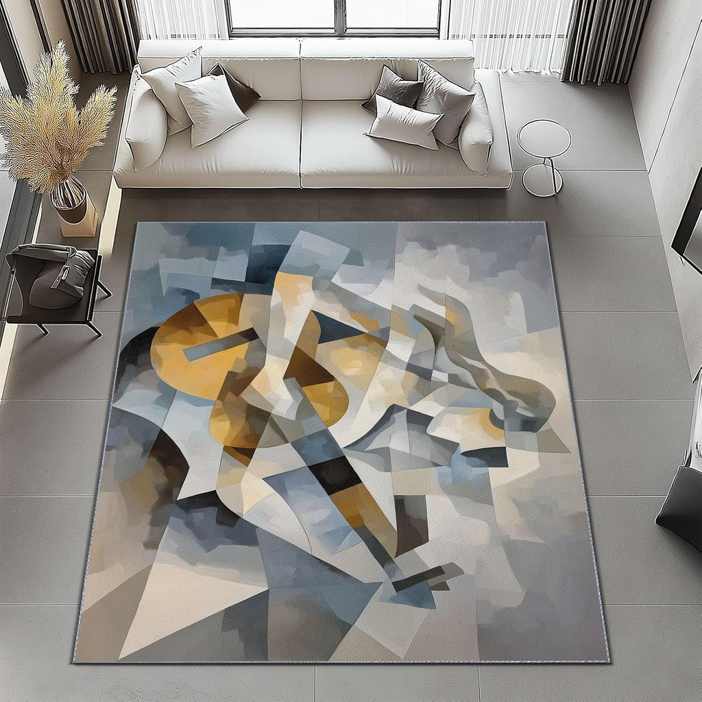 Flannel Anti-Slip Carpet, Music Elements Textures Guitar Girl Printed Design, Flannel Area Rug for Living Room Bedroom Dorm Room Decoration 6 x 9 ft Front Door mat Indoor carpett Colorful