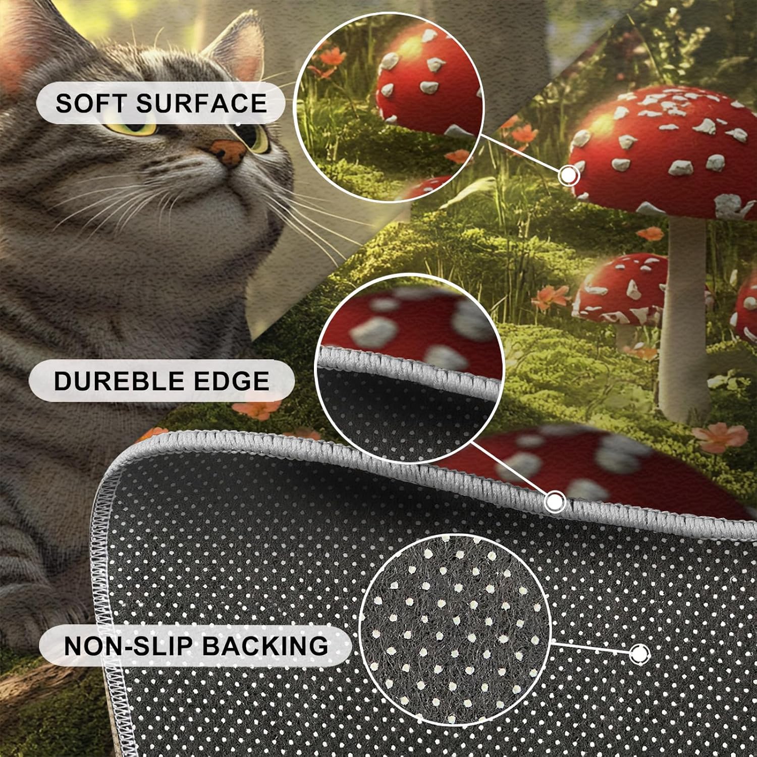 Cat Rug 6x8-6x8 Rug, Mushroom Area Rugs for Bedroom, Nature Landscape Rugs for Living Room, Forest Washable Carpet, Cat Home Decor & Gifts