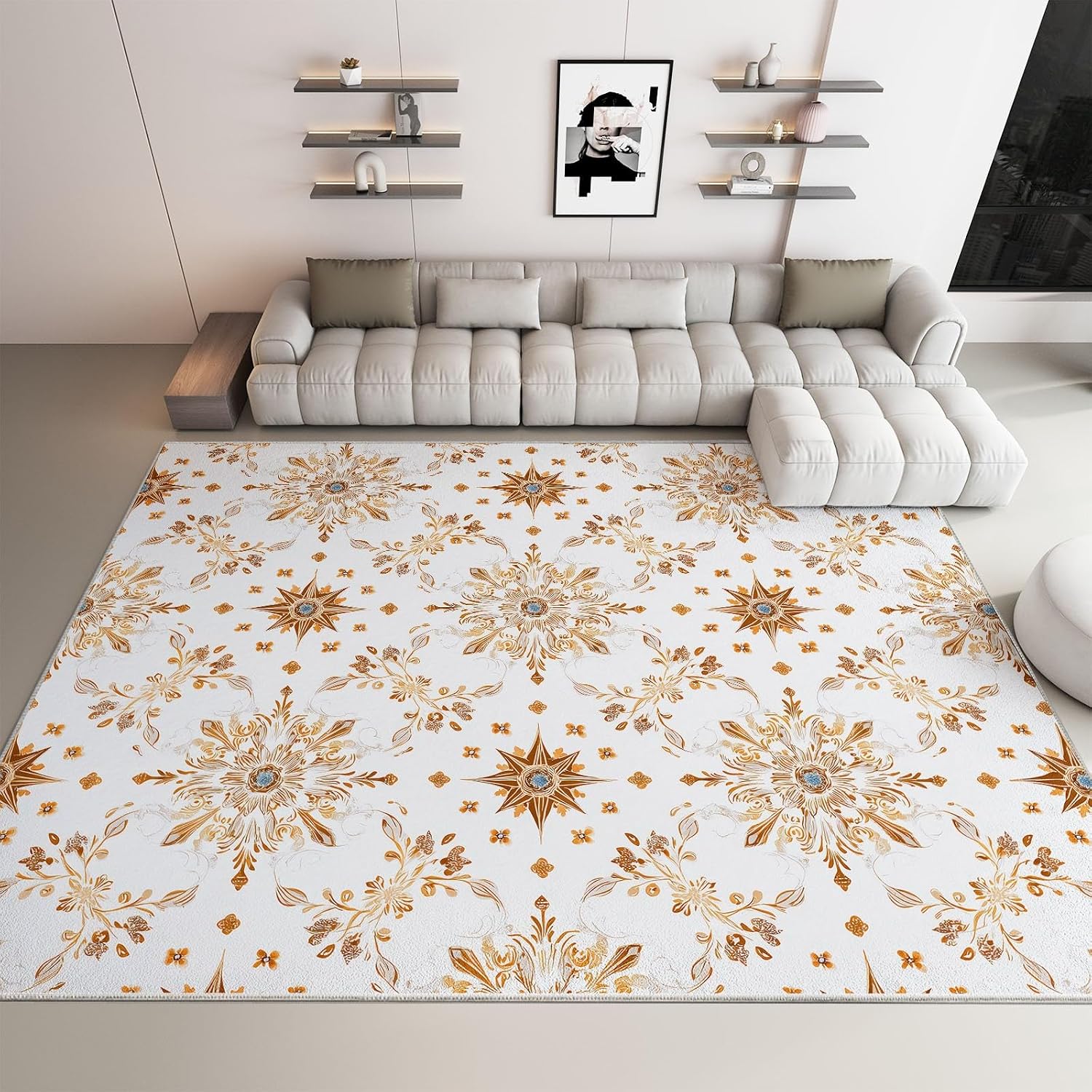 5' x 7' Rugs Living Room Colonial Area Rug Bedroom, Non Slip Durable Large Floor Carpet Geometric Rhombus Stars Indoor Carpet Washable for Dining Room Kitchen Kids Playroom Dorm