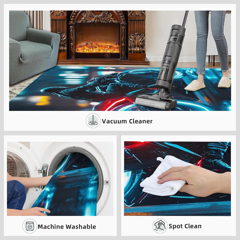 6x8 Futuristic Motorcycle Area Rug - Large Rugs for Living Room, Technological City Carpet Area Rug for Girls Bedroom Kids Room Basement Office Classroom