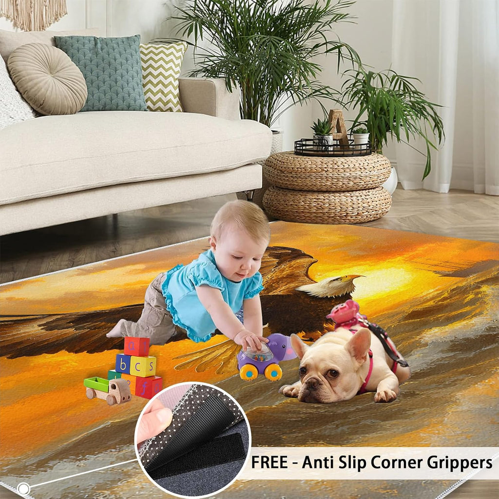 Animal Print Rugs for Bedroom, Bald Eagle Area Rug, Nautical Rugs for Living Room, 6x8 Washable Rug Non Slip & Low Pile, Indoor Carpet & Home Decor