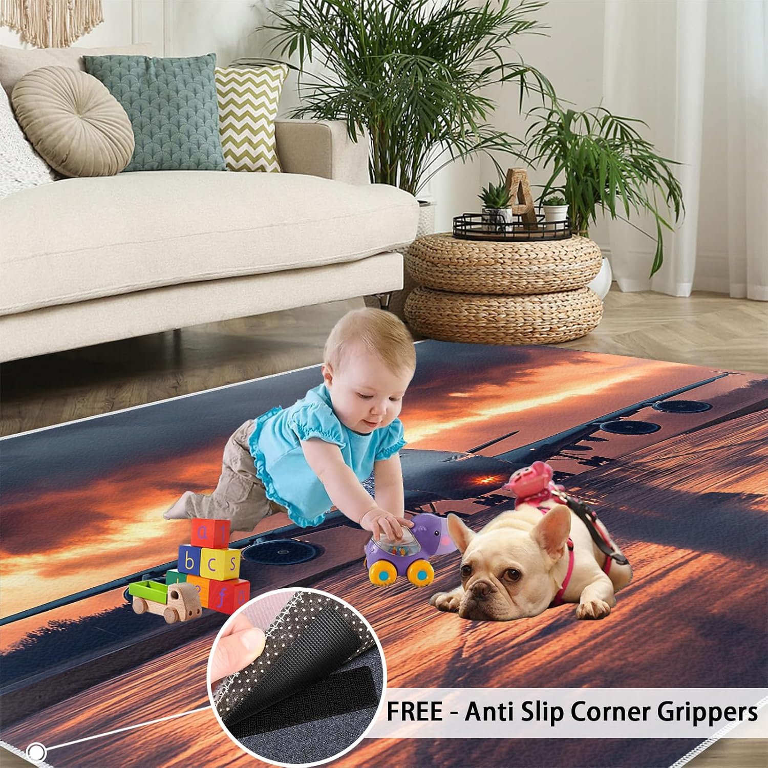 6x8 Airplane Area Rug - Passenger Runway Large Rugs for Living Room, Airplane Realistic Carpet Area Rug for Girls Bedroom Kids Room Basement Office Classroom