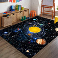 Outer Space Solar System Children's Carpets, 6x8ft, Galaxy Education Daycare Rug, Learning Blue Night Sky Preschool Classroom Rugs, Fade Resistant Printed Mat for Girls Boys