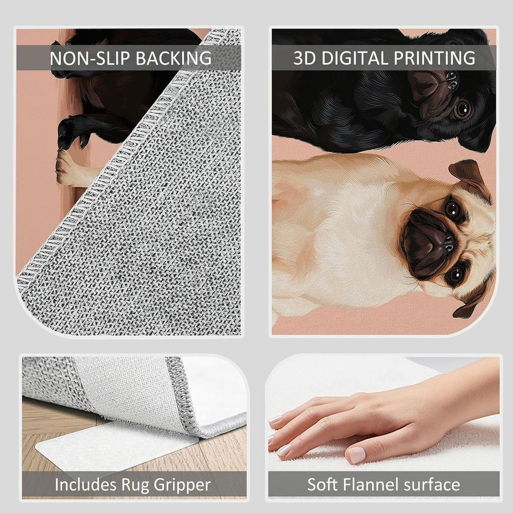 Modern Nature Photography 5 x 7 ft Area Rug, Animal Pug Portrait Print Washable Rugs for Living Room - Non-Slip Dining Room Throw Mat Non-Shedding Soft Carpet for Bedside Entry Kitchen