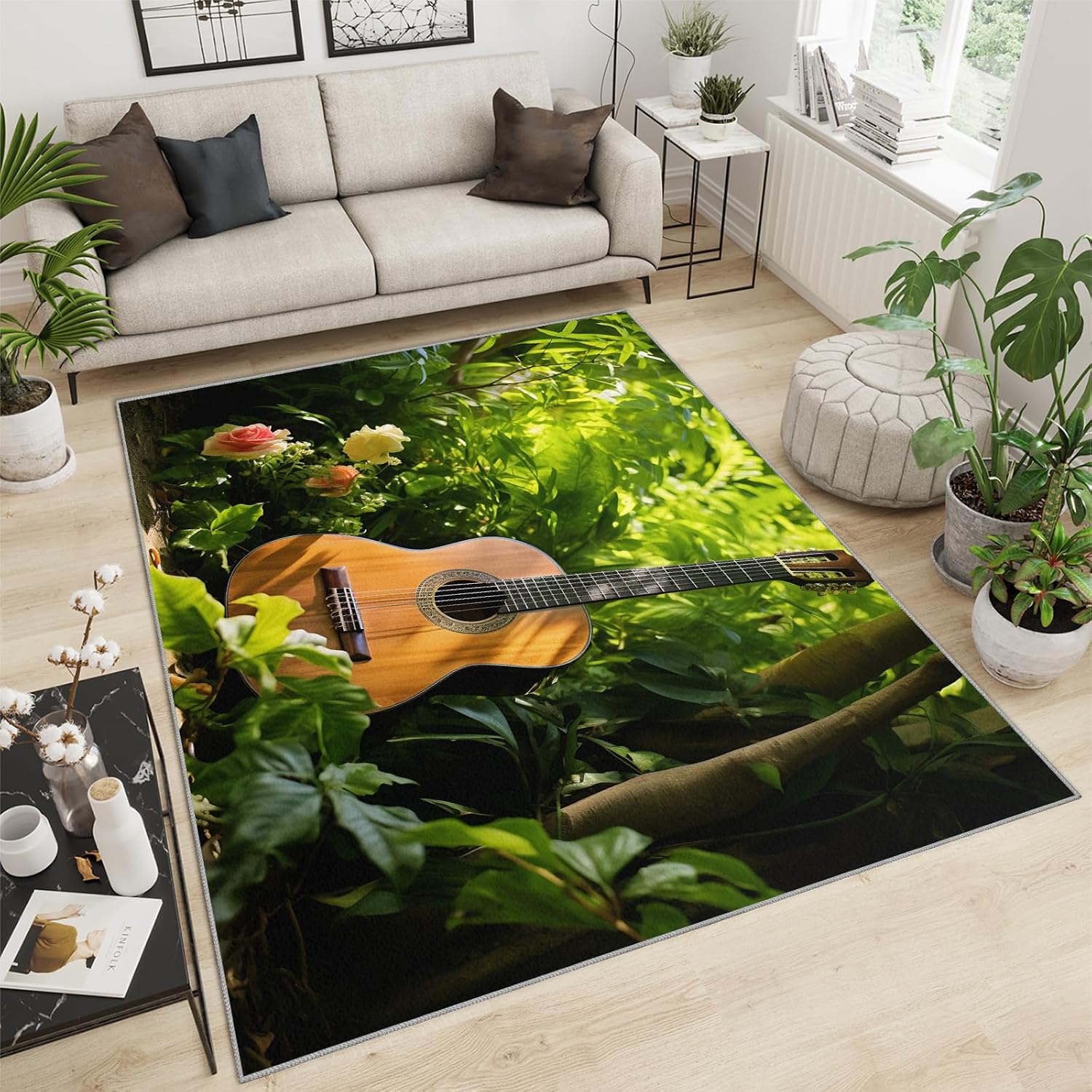 Guitar Home Decor Area Rug - Cool Guitar Bedroom Rug - Music Lover Living Room Rugs - Non-Slip Low Pile Carpet for Kids Room Band Recording Studio 6x8ft