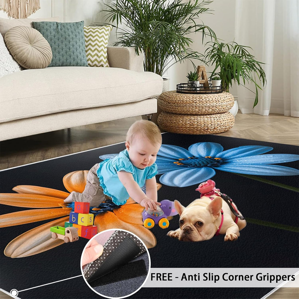 Flowers Area Rug 6x8 - Florals Large Rugs for Living Room, Florals Carpet Area Rug for Girls Bedroom Kids Room Basement Office Classroom