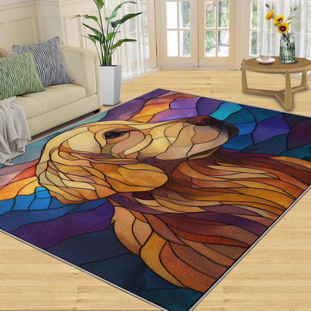 Dog Rugs for Bedroom, Abstract Dog Rug 6x8, Geometric Animal Dining Room Rugs Washable & Non Slip Large Carpet for Home Decor