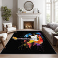Guitar Rugs for Music Room -Graffiti Rug, 5x6 ft, Rock and Roll Area Rug, Boys Music Hip Hop Washable Non-Slip Stain Resistant Carpet, Electric Guitar Home Decor & Gifts