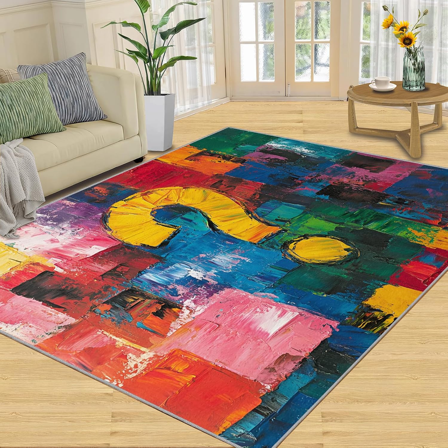 6x8 Color Blocks Area Rug - Mosaic Large Rugs for Living Room, Abstract Oil Painting Carpet Area Rug for Girls Bedroom Kids Room Basement Office Classroom