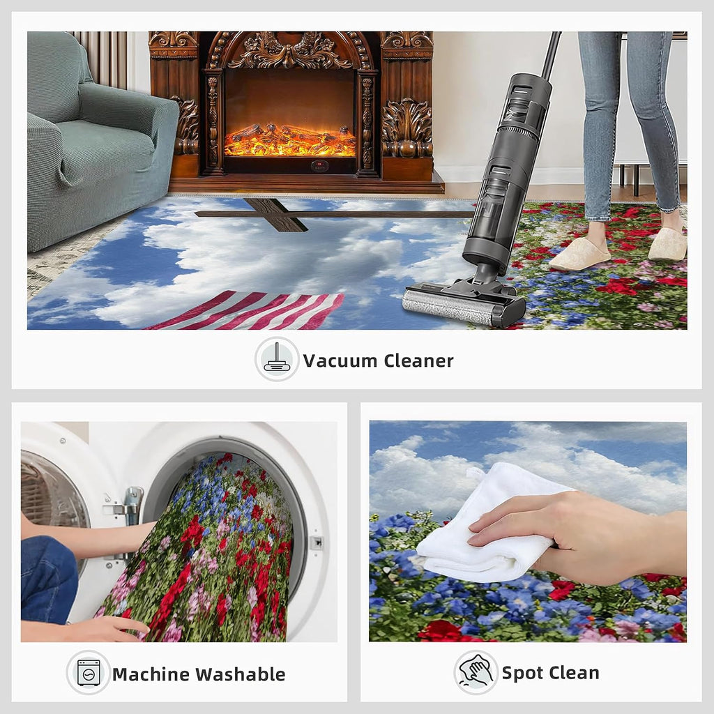 Independence Day Rugs for Bedroom, Memorial Day Rug 6x8, Patriotism Dining Room Rugs Washable & Non Slip Large Carpet for Home Decor