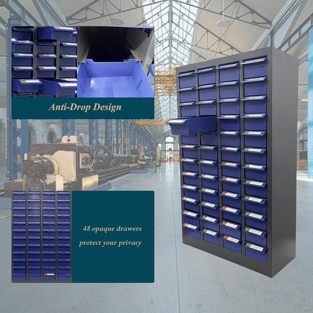 Parts Cabinet Screw Hardware Spare Parts Storage Organizer with 48 Medium Drawers 8.43 * 4.53 * 2.6 inch for Bolts Nuts Legos Beads Samples Metals Documents Garages Factories Offices