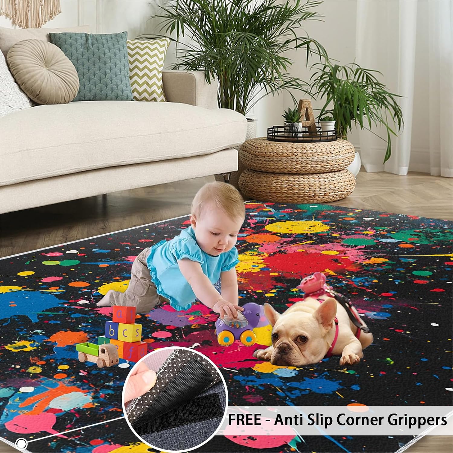 Colorful Ink Splash Rug 6x8-6x8 Rug, Modern Area Rugs for Living Room Bedroom, Colorful Area Carpet, Abstract Washable Carpet, Modern Home Decor & Gifts