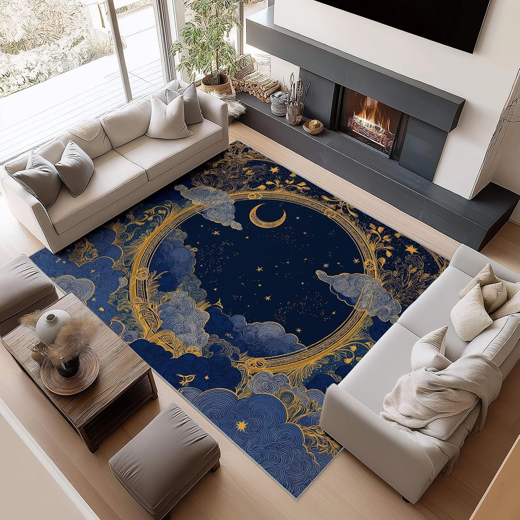 Fantasy Washable 5 x 7 ft Area Rugs for Living Room, Bedroom, Dining Room Kitchen, Office Carpet, Geometric Starry Sky Plant Flower Stain Resistant Non-Slip Large Rug, Durable Easy to Clean