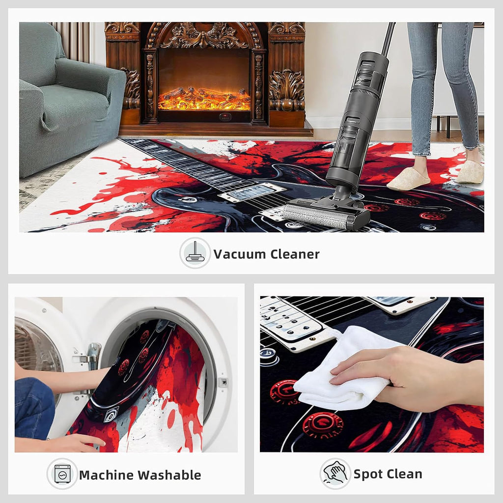 Guitar Rug 6x8-6x8 Rug, Music Area Rugs for Living Room Bedroom, Rock Style Area Rugs, Music Theme Washable Carpet, Modern Carpet, Guitar Home Decor & Gifts