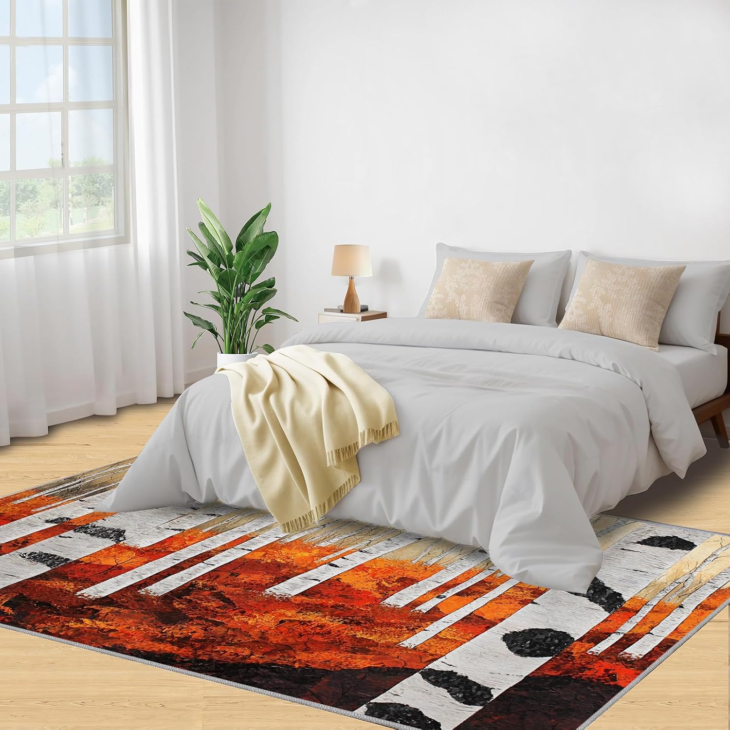 Birch Tree Rug - 6x8 Rug, Autumn Forest Area Rugs for Bedroom, Watercolor Rugs for Living Room, Forest Washable Carpet, Birch Tree Home Decor & Gifts