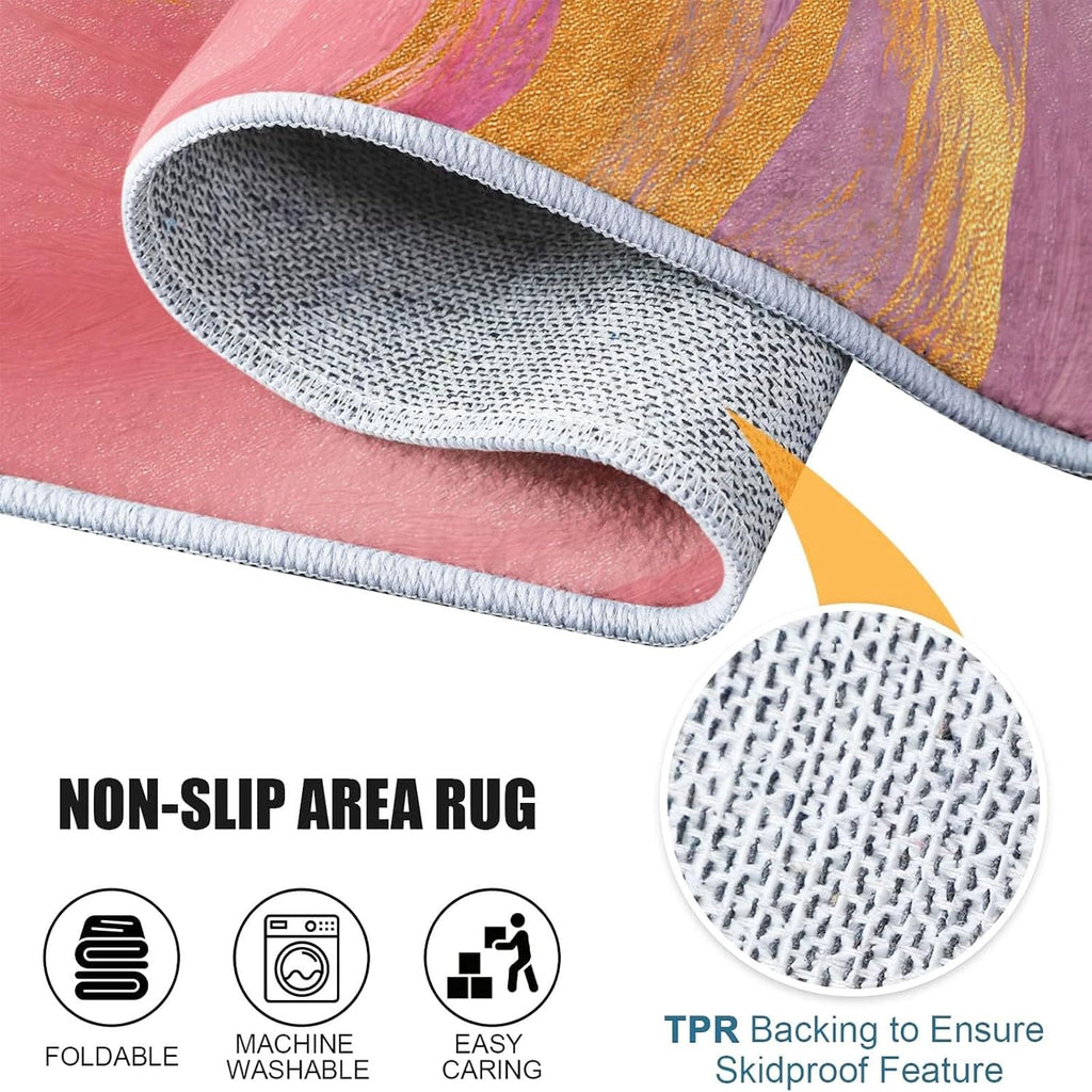 Washable Area Rugs 6' x 8' Non-Slip Elegant Luxury Soft Rug, Low Pile Machine Washable Carpet for Living Room Entryway Bedroom Nursery Metallic Marble Swirls Print Pattern Carpet