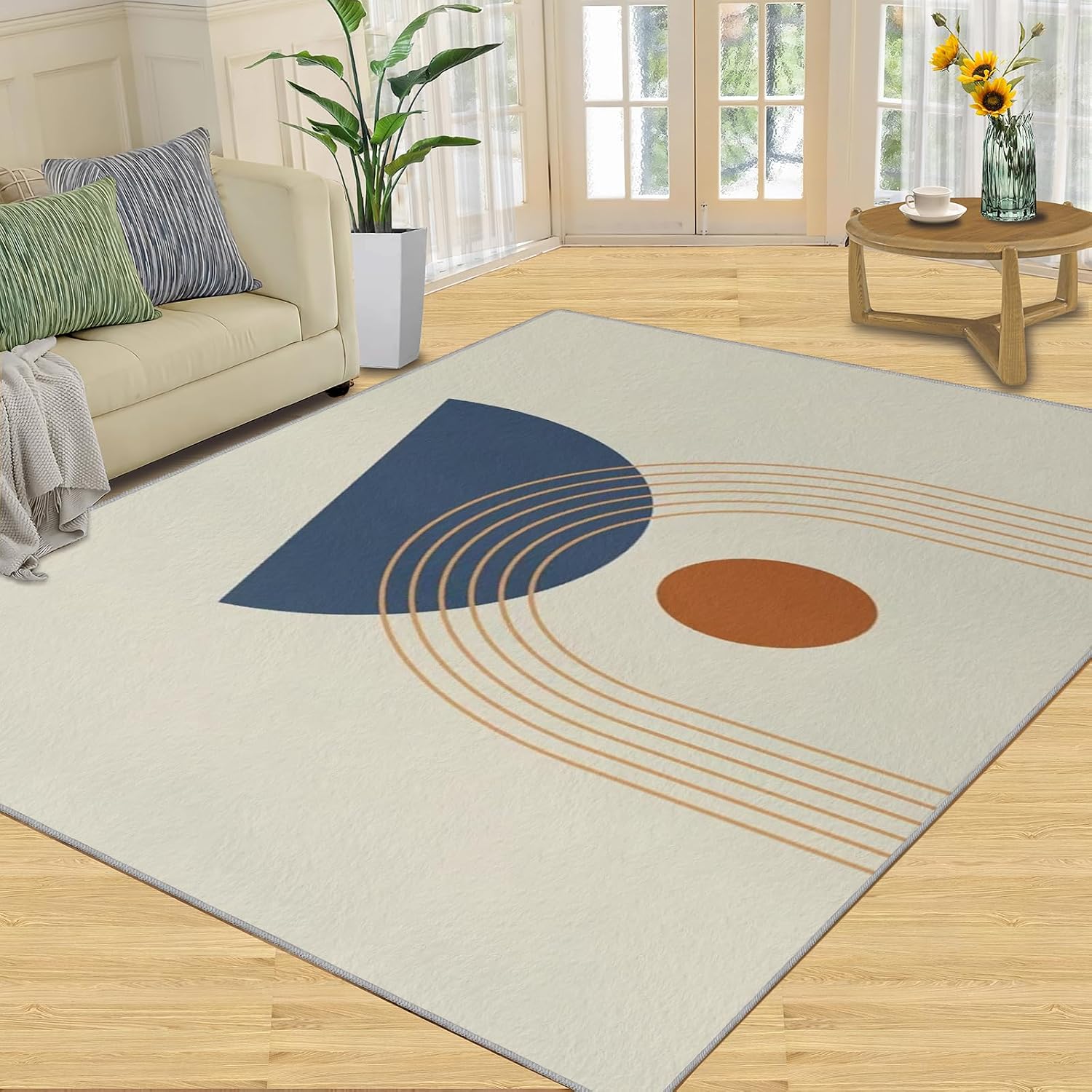 Mid Century Modern Area Rug, Boho Rainbow Rugs for Living Room, Indoor Non-Slip Kids Rugs, Machine Washable Breathable Durable Carpet for Front Entrance Floor Decor,6 x 8ft