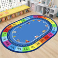 Large Oval Kids Play Rug,6x8ft,ABC Alphabet Numbers Car Puzzle Fun Classroom Rug, Washable Bedroom Play Rug with Non-Slip Backing for Kids Room, Nursery and Baby Playroom