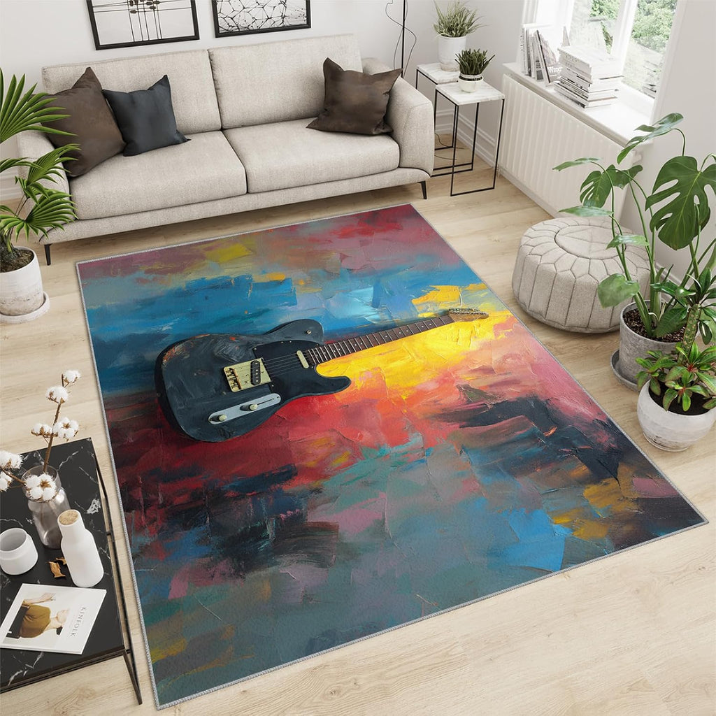 Guitar Rugs for Music Room - Boys Musical Rug, 6x8 Rug, Music Washable Rugs for Living Room Bedroom, Abstract Graffiti Area Rug, Rock and Roll Carpet - Home Decor, Electric Guitars Gifts for Men